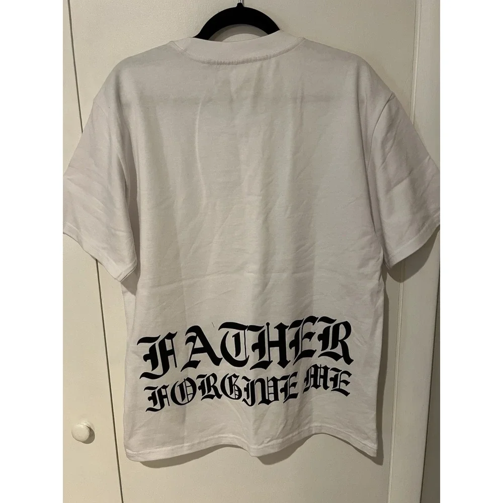NWT Father Forgive Me Mens Size Medium White With Black Heavy‎ Quality Tee